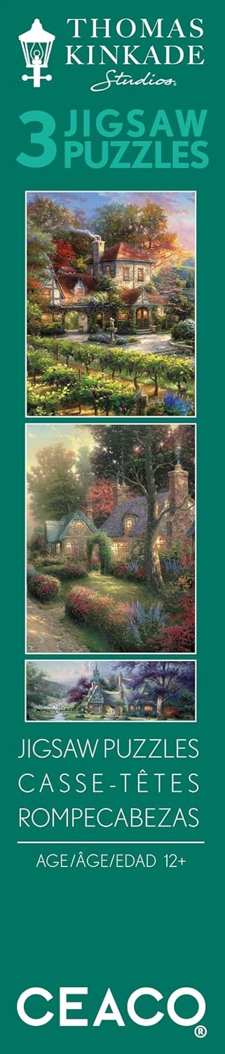 image:imageCeaco  3 in 1 Multipack  Thomas Kinkade  Clocktower Cottage  550 750 700 Piece Panoramic Jigsaw Puzzles