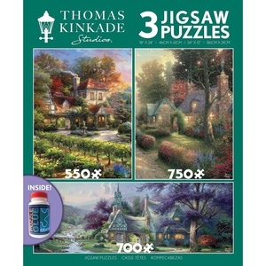 image:imageCeaco  3 in 1 Multipack  Thomas Kinkade  Clocktower Cottage  550 750 700 Piece Panoramic Jigsaw Puzzles